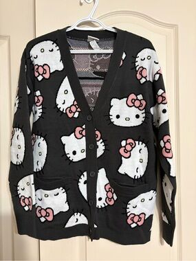 Hello Kitty Dark Charcoal Grey Cardigan with Pink Bows